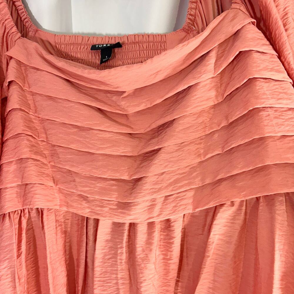Torrid Ruched Pink Puff Sleeve Top Size 1 (14/16) Women’s Plus Size Blouse - Picture 4 of 9